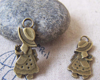 Accessories - 10 Pcs Of Antique Bronze Girl Red Cap Charms 15x30mm Double Sided A4309