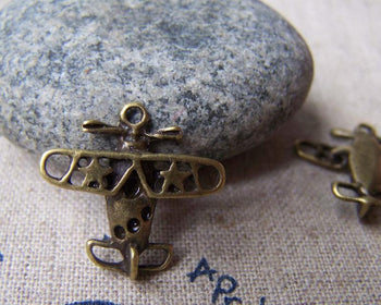Accessories - 10 Pcs Of Antique Bronze Glide Plane Charms 18x18mm A3345