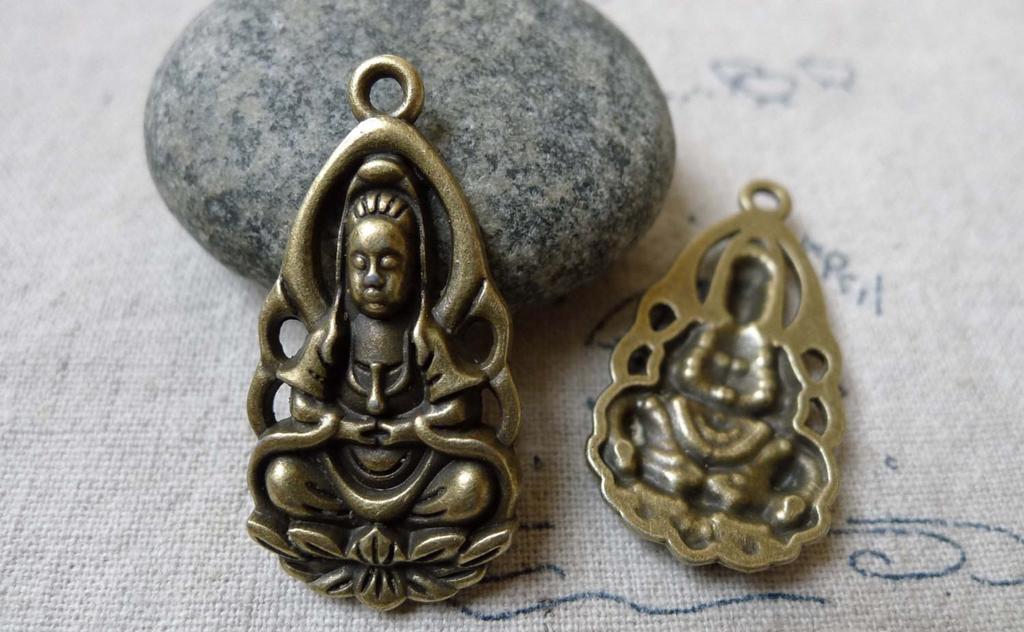 Accessories - 10 Pcs Of Antique Bronze Goddess Of Mercy Guanyin Buddha Charms Pendants 36mm A6576