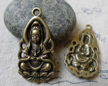 Accessories - 10 Pcs Of Antique Bronze Goddess Of Mercy Guanyin Buddha Charms Pendants 36mm A6576