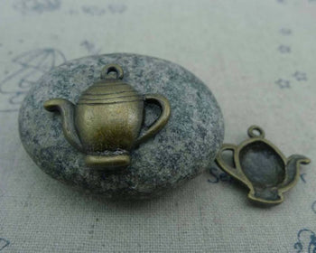 Accessories - 10 Pcs Of Antique Bronze Half Teapot Pendant Charms 20x22mm A3271