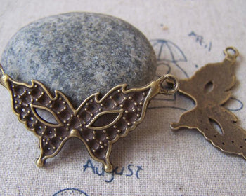 Accessories - 10 Pcs Of Antique Bronze Halloween Lady Butterfly Mask Connectors 24x48mm A4361