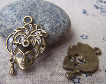 Accessories - 10 Pcs Of Antique Bronze Halloween Lady Mask Charms 19x29mm A732