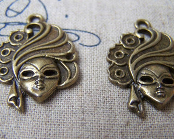 Accessories - 10 Pcs Of Antique Bronze Halloween Lady Mask Charms 20.5x30mm A706