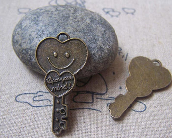 Accessories - 10 Pcs Of Antique Bronze Heart Key Charms 19x35mm A4857