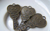 Accessories - 10 Pcs Of Antique Bronze Heart Key Charms 19x35mm A4857
