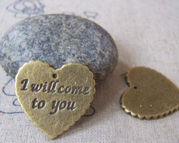 Accessories - 10 Pcs Of Antique Bronze  Heart Lace Edge Charms 24x24mm A4692