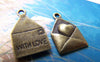 Accessories - 10 Pcs Of Antique Bronze Heart Mail Envelope Charms  12x18mm A521