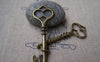 Accessories - 10 Pcs Of Antique Bronze Heart Skeleton Key Charms Pendants Huge Size 21x60mm  A173