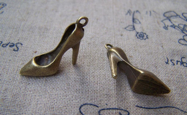 Accessories - 10 Pcs Of Antique Bronze Hige Heel Shoes Charms Pendants 17x23mm A3282