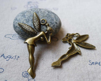 Accessories - 10 Pcs Of Antique Bronze Huge Fairy Pendants Charms 28x40mm A5573