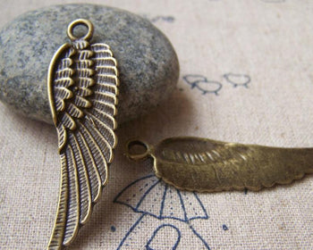 Accessories - 10 Pcs Of Antique Bronze Huge Feather Wing Charms Pendants 14x45mm A3240