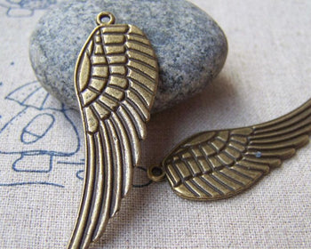 Accessories - 10 Pcs Of Antique Bronze Huge Feather Wing Charms Pendants 16x48mm A2827