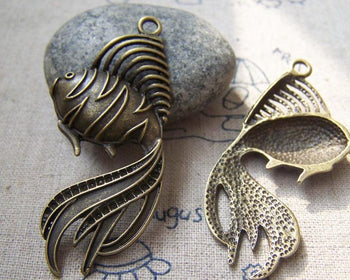 Accessories - 10 Pcs Of Antique Bronze Huge Filigree Goldfish Charms Pendants 34x51mm A2220