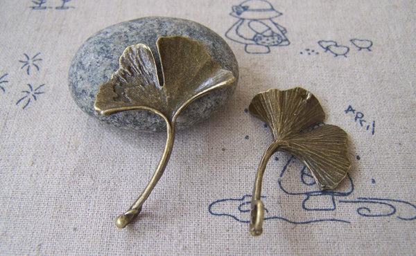 Accessories - 10 Pcs Of Antique Bronze Huge Gingko Gingkgo Leaf Connector Pendants 32x42mm A592