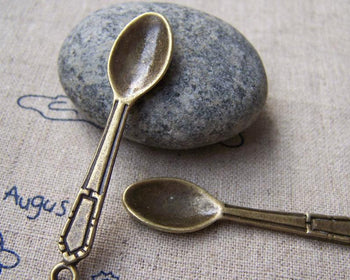 Accessories - 10 Pcs Of Antique Bronze Huge Spoon Charms Pendants 11x48mm A1475