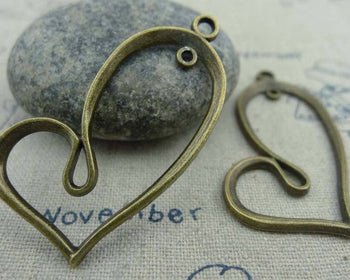 Accessories - 10 Pcs Of Antique Bronze Irregular Heart Connectors Charms 20x41mm A1069