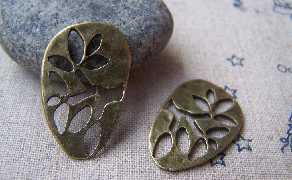Accessories - 10 Pcs Of Antique Bronze Irregular Tree Flower Charms Connector 18x28mm A463