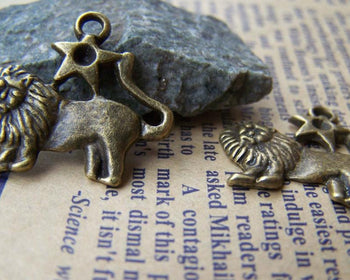Accessories - 10 Pcs Of Antique Bronze Leo Lion Constellation Charms 20x24mm A628