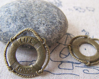 Accessories - 10 Pcs Of Antique Bronze Life Saving Life Ring Charms 22x24mm A4307