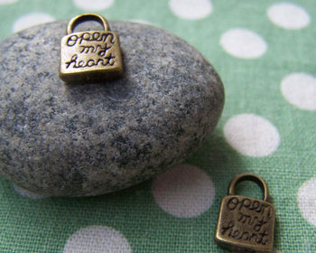 Accessories - 10 Pcs Of Antique Bronze Lock Charms Double Sided 14.5x19.5mm A502