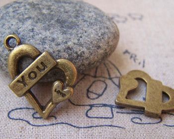Accessories - 10 Pcs Of Antique Bronze Love You Heart Charms 18x20mm A519