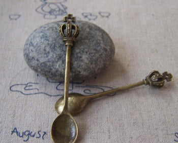 Accessories - 10 Pcs Of Antique Bronze Lovely 3D Crown Spoon Charms 11x60mm A4303