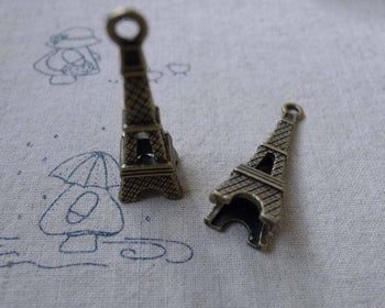 Traveling - 10 pcs Antique Bronze 3D Eiffel Tower Charms Pendants 13x42mm A7743