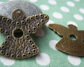 Fairy, Wings & Feathers - 10 pcs Antique Bronze Angel Pendants Connectors 36x44mm A687