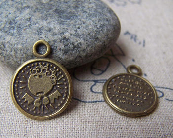 Accessories - 10 Pcs Of Antique Bronze Lovely Angel Round Charms 16mm A542