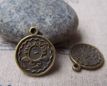 Accessories - 10 Pcs Of Antique Bronze Lovely Angel Round Charms 16mm A555