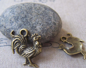 Accessories - 10 Pcs Of Antique Bronze Lovely Cock Rooster Charms 18x23mm A4157