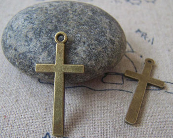 Accessories - 10 Pcs Of Antique Bronze Lovely Cross Charms 14x30mm A1352