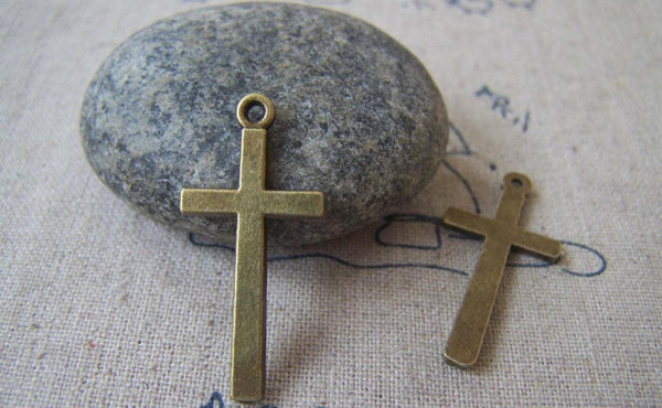 Accessories - 10 Pcs Of Antique Bronze Lovely Cross Charms 14x30mm A1352