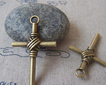 Accessories - 10 Pcs Of Antique Bronze Lovely Cross Charms 25x40mm A4376