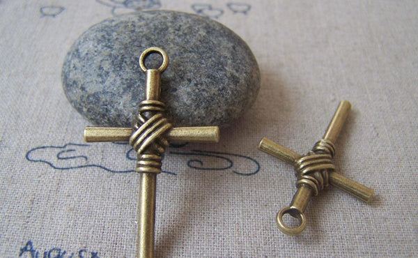 Accessories - 10 Pcs Of Antique Bronze Lovely Cross Charms 25x40mm A4376