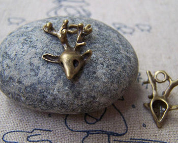Accessories - 10 Pcs Of Antique Bronze Lovely Deer Head Charms 15x18mm A606