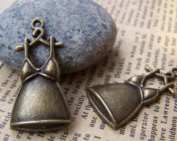 Accessories - 10 Pcs Of Antique Bronze Lovely Dress Charms  17x34mm A2481
