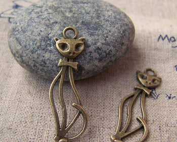 Accessories - 10 Pcs Of Antique Bronze Lovely Filigree Cat Charms 13x33mm A2668