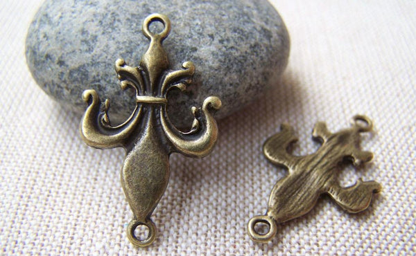 Accessories - 10 Pcs Of Antique Bronze Lovely Fleur De Lis Flower Of Lily Connectors Charms 18x31mm A356