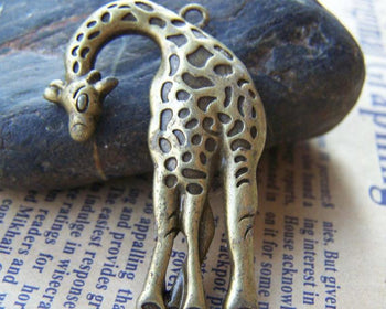 Accessories - 10 Pcs Of Antique Bronze Lovely Giraffe Pendants Charms 30x43mm A3794