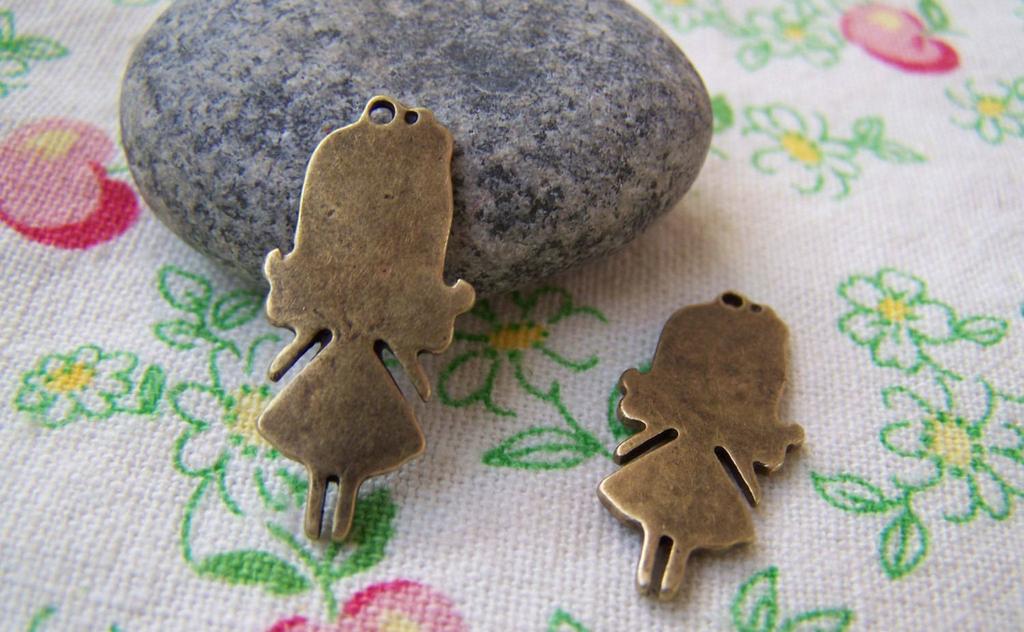 Accessories - 10 Pcs Of Antique Bronze Lovely Girl Charms Pendants 13x27mm A700