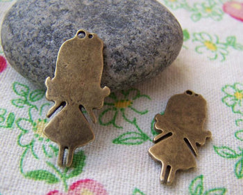 Accessories - 10 Pcs Of Antique Bronze Lovely Girl Charms Pendants 13x27mm A700