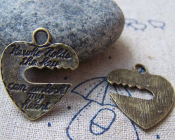 Accessories - 10 Pcs Of Antique Bronze Lovely Heart Charms 20mm A547