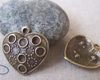 Accessories - 10 Pcs Of Antique Bronze Lovely Heart Charms 23x24mm A4540