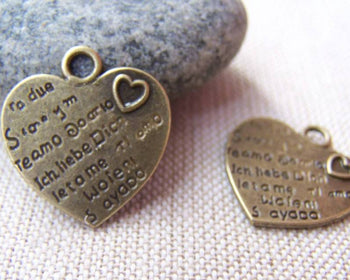 Accessories - 10 Pcs Of Antique Bronze Lovely Heart Charms Double Sided 20mm A541