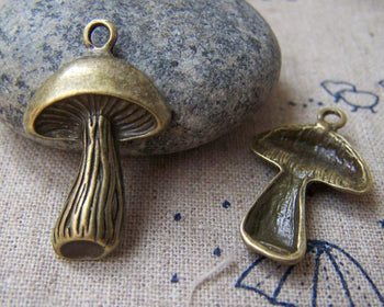 Accessories - 10 Pcs Of Antique Bronze Lovely Mushroom Charms 17x24mm A1814
