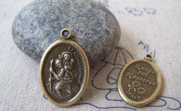 Accessories - 10 Pcs Of Antique Bronze Lovely Oval Pendant Charms 16x26mm A4385