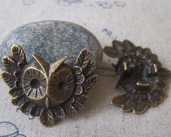 Accessories - 10 Pcs Of Antique Bronze Lovely Owl  Pendants 30x35mm A4682