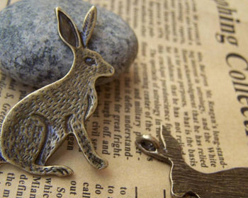 Accessories - 10 Pcs Of Antique Bronze Lovely Rabbit Hare Charms 25x42mm A661